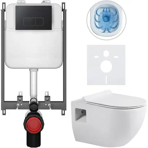 Záchody CERANO - Kompletný WC set Basic/Dure - biela lesklá - WC tlačidlo Modulo/Čierna - na zamurovanie - 51x35 CER-8050BD85903