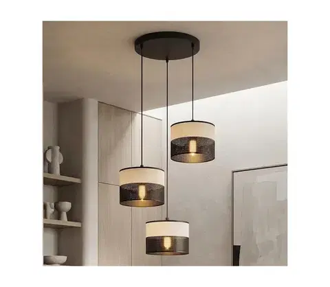 Svietidlá EMIBIG Závesný luster KARBON na lane 3xE27/15W/230V čierna/šedá 1652/3PREM