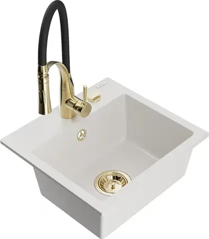 Kuchynské drezy MEXEN/S MEXEN/S - Milo granitový drez 1-miska vrátane batérie Aster, biela 6505-20-73450-57-G