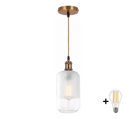 Svietidlá BRILAGI - LED závesné svietidlo na lankách RETRO GLASS 1xE27/60W/230V pr. 14 cm zlatá/biela NSTK7777+AI0178