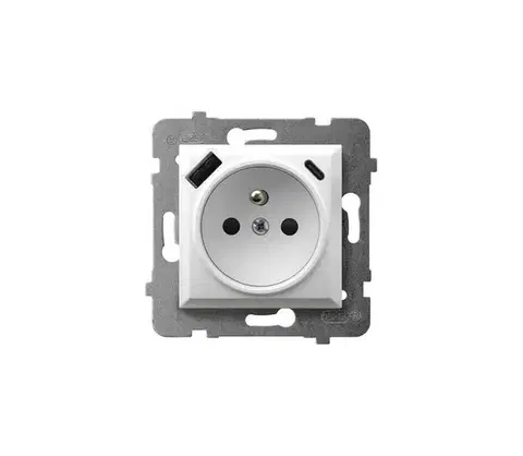 Predlžovacie káble Ospel - Domová zásuvka bez rámčeka 230V + 1xUSB-A + 1xUSB-C ARIA biela GP-1UZPUSBAC/m/00