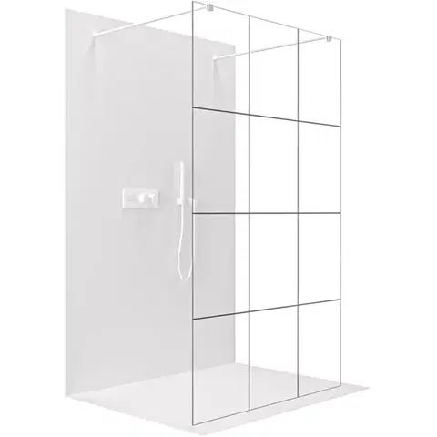 Sprchové dvere CERANO - Sprchová zástena Walk-in Onyx Duo Ľ/P - 8 mm - hranatá vzpera - biela matná, industriálne sklo - 110x200 CER-8050BD1832
