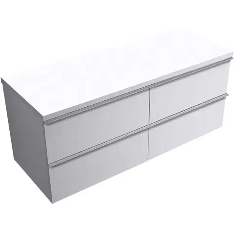 Kúpeľňový nábytok CERANO - Kúpeľňová skrinka Velora - biela matná, úchytka chrómová + doska pod umývadlo Navira Pro - 36 mm - 140x56,6x46,5 CER-668534