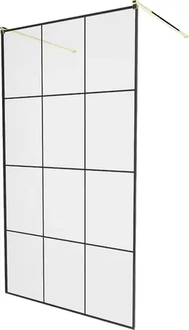 Sprchové dvere MEXEN/S - KIOTO samostatne stojaca sprchová zástena 100 x 200, transparent/čierna vzor 8 mm, zlatá 800-100-002-50-77