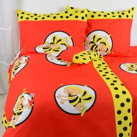 Detské obliečky Obliečky bavlnené detské Včielky červené TiaHome - 1x Vankúš 90x70cm, 1x Paplón 140x200cm