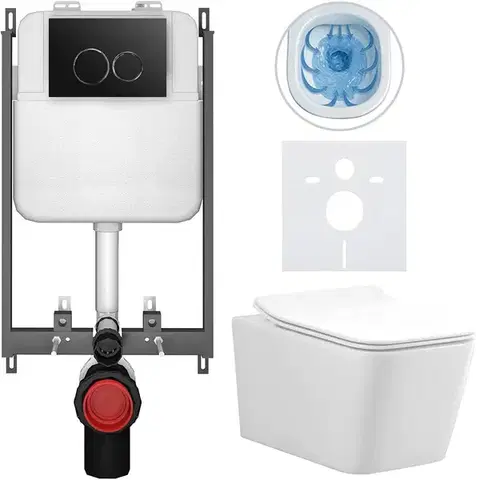 Záchody CERANO - Kompletný WC set Basic/Forte - biela lesklá - WC tlačidlo Dualo/Čierna - na zamurovanie - 51x36 CER-8050BD86111