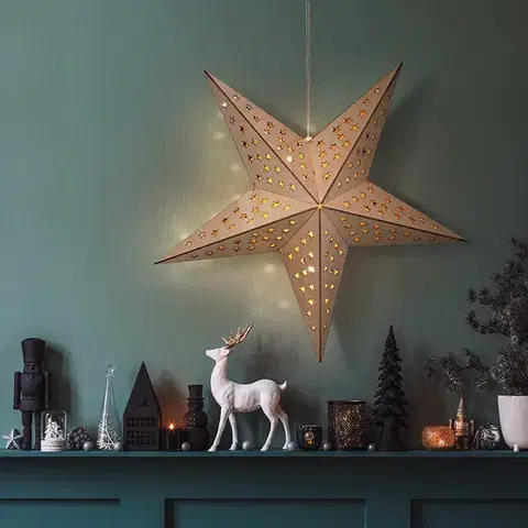 Vianočné dekorácie Solight LED drevená vianočná hviezda, 20x LED, 65cm, 2x AA, 1v293