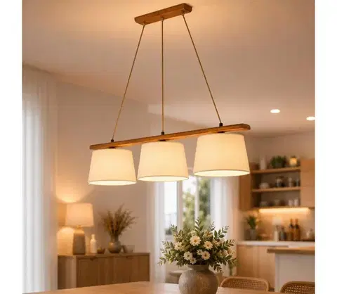 Svietidlá  Závesný luster AIDA 3xE27/15W/230V, priemer 25 cm, dub/krémová LD-3.98/DĄB RUSTIK/KREM
