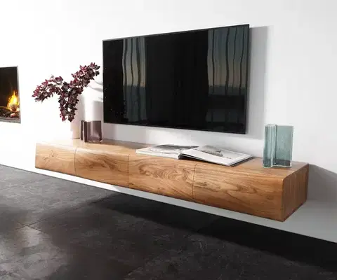 Televízne stolíky DELIFE TV stolík New Live-Edge 175 cm akácia prírodná 4 dvierka závesný