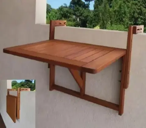 Záhradné stoličky a kreslá Kinekus Stôl na balkón sklápací 60x45cm IDA, na zábradlie, drevo