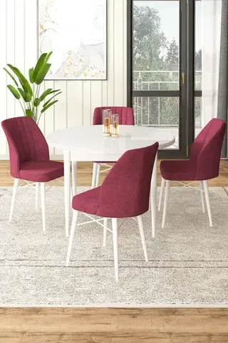 Jedálenské sety Dining Table & Chairs Set (5 Pieces) Rox - White, Burgundy
