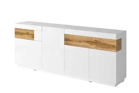 Komody a skrinky SELINKA 25 kombinovaná komoda 4d2s, biely lesk/dub wotan