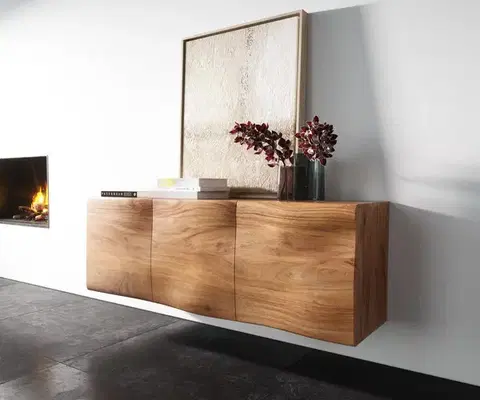 Komody DELIFE Komoda New Live-Edge 145 cm akácia prírodná závesné 3 dvierka