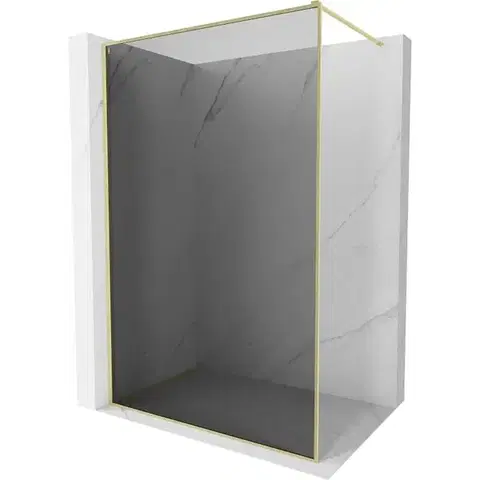 Sprchové dvere MEXEN/S - Kyoto-F Sprchová zástena WALK-IN s rámom 140 x 202, grafit 8 mm, zlato kefovaná 800-140-104-55-40