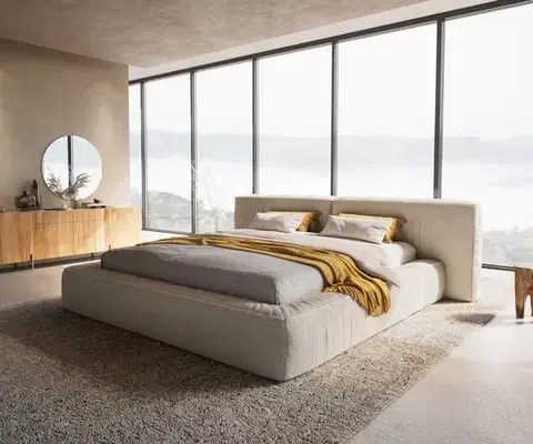 Čalúnené postele DELIFE Čalúnená posteľ Coperti 180x200 cm bouclé krémovo biela