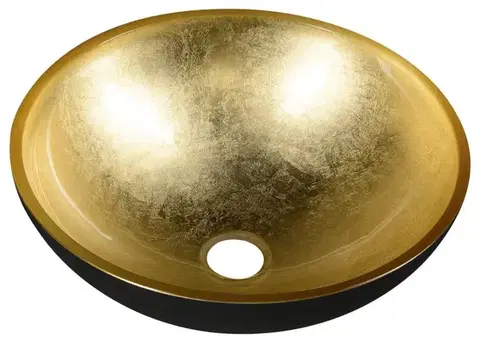 Umývadlá SAPHO - MURANO BLACK-GOLD sklenené umývadlo na dosku, priemer 40cm, čierna/zlata AL5318-77