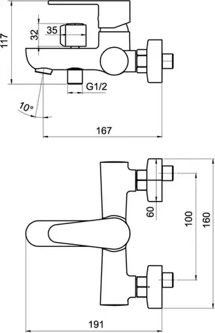 Kúpeľňové batérie NOVASERVIS - Vaňová nástenná batéria bez sprchovej súpravy 100 mm 96025/1,0
