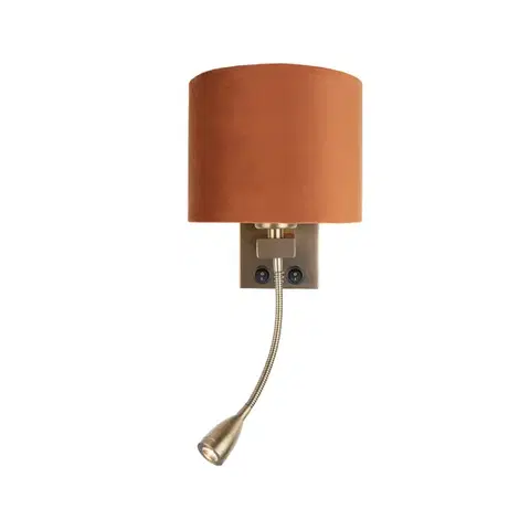 Lampy Nástenná lampa bronzová s flexibilným ramenom a oranžovým tienidlom so zlatým interiérom 18cm - Brescia Combi