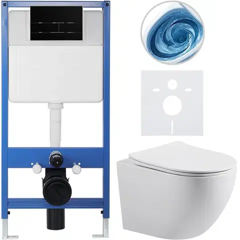 Záchody CERANO - Kompletný WC set Profi/Cesso - biela lesklá - WC tlačidlo Line/Čierna lesklá - predstenová inštalácia - 49x36 CER-8050BD84359