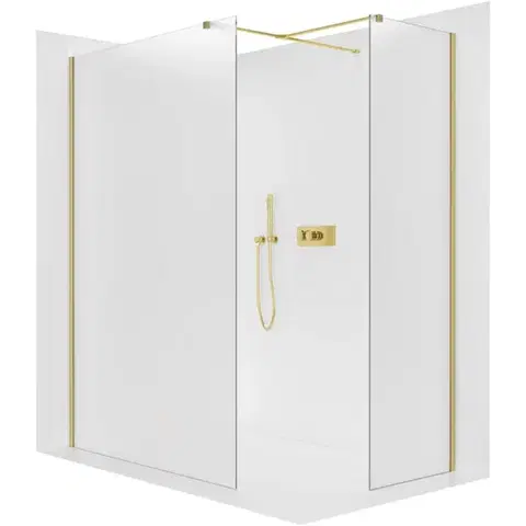 Sprchovacie kúty CERANO - Sprchová zástěna Walk-in Onyx T L/P - 8 mm - hranatá vzpěra - zlatá, mléčné sklo - 90x90x200  CER-8050BD3687