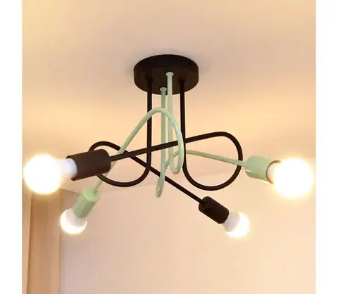 Svietidlá  Prisadený luster OXFORD 4xE27/15W/230V čierna/zelená W-2016/4 BK+MT/H
