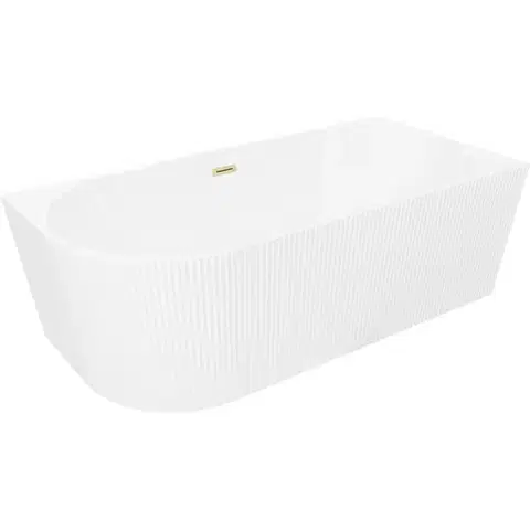 Vane MEXEN/S - Silo voľne stojaca rohová vaňa pravá reliéf 170 x 80, biela, sifón a prepad zlatá kartáčovaná 52891708000P-55