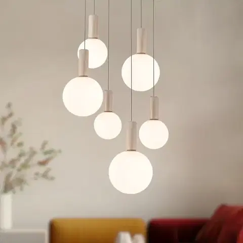Stropná svetla Lampa wisząca Testa beżowa białe klosze kule 6x10W G9 regulowana