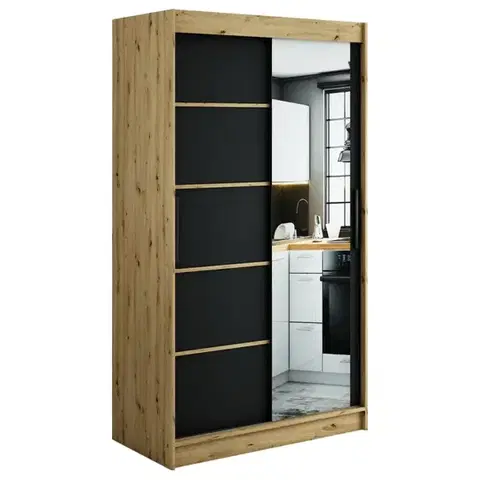 Šatníkové skrine Skriňa Halifax V2 120 Dub Artisan/čierna/Zrkadlo