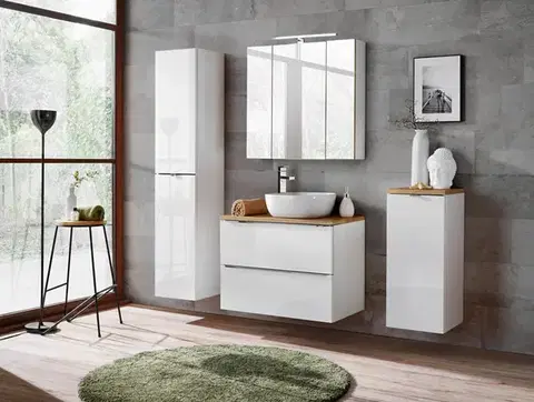 Kúpeľňový nábytok Comad Capri White skrinka 80x46x57 cm závesná kúpeľňová skrinka pod umývadlo biela-dub CAPRI WHITE 821B FSC
