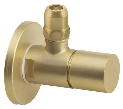Doplnky do kúpeľne SAPHO - Rohový ventil s matkou, guľatý, 1/2"x 3/8", zlato mat SL019