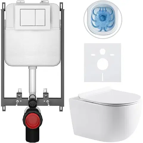 Záchody CERANO - Kompletný WC set Basic/Felci - biela lesklá - WC tlačidlo Maxio/Biela - na zamurovanie - 53x37 CER-8050BD86076
