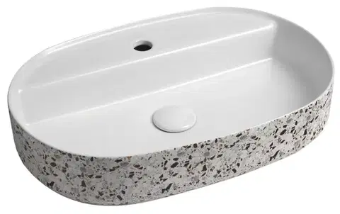 Umývadlá ISVEA - INFINITY OVAL keramické umývadlo na dosku, 60x40cm, terrazzo 10NF65060-2L-TRZ