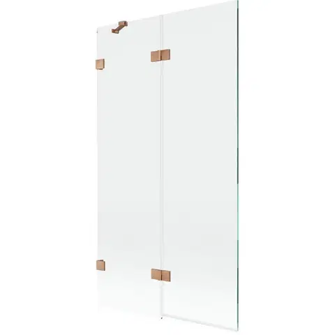 Sprchové dvere MEXEN/S - Lunar vaňová zástena 2-krídlová ľavá 100 x 150, transparent, meď kartáčovaná 897-100-100-65-00-L
