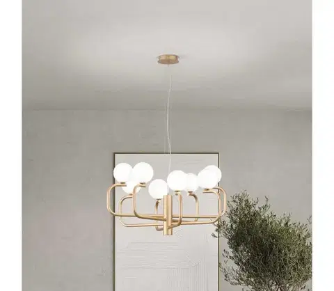 Svietidlá Ondaluce - Luster JEPPY na lanku 8xG9/7W/230V, priemer 78,5 cm, zlatá/biela SO.JEPPY/ORO
