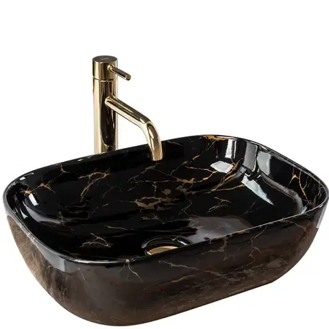 Umývadlá REA - Umývadlo na dosku Belinda Marble Shiny 46,5x33 čierna REA-U8907