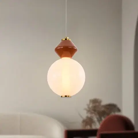 Stropná svetla FLORES lampa wisząca mosiężny+brązowy 7W LED 3000K klosz biały