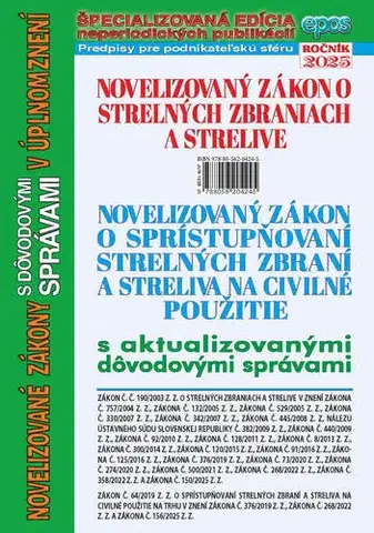Zákony, zbierky zákonov Novelizovaný zákon o strelných zbraniach a strelive a novelizovaný zákon o sprístupňovaní strelných zbraní a streliva na civilné použitie 12/2025