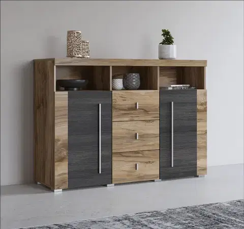 Komody a skrinky POUND dvojdverová komoda 2D3S, orech Satin/touchwood