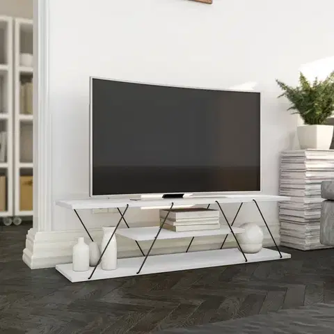 TV stolíky MADRID industriálny televízny stolík, biela/čierna