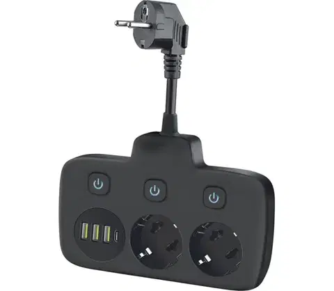 Predlžovacie káble  Rozbočovacia zásuvka s vypínačom LINEA 2x230V + 4xUSB A/C SCHUKO čierna KGLFZW2U4D2C