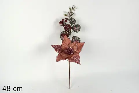 Vianočné dekorácie MAKRO - Vetvička / zápich vianočná 48cm, medená