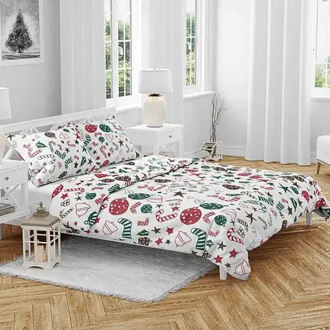 Obliečky Vianočné obliečky bavlnené Vianočné perníčky TiaHome - 1x Vankúš 90x70cm, 1x Paplón 140x200cm