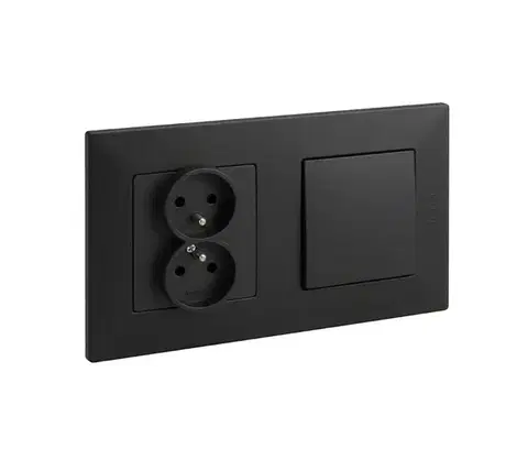 Predlžovacie káble Legrand-Dvojitá domová zásuvka 250V/16A a jednopólový vypínač NILOE STEP čierna LR0045+LR0034+LR0038