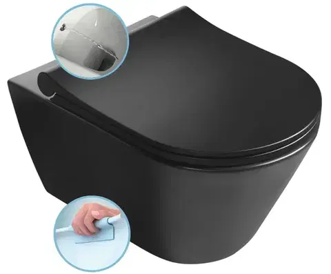 Záchody SAPHO - AVVA CLEANWASH závesná WC misa s bidet. spŕškou, Rimless, 35,5x53cm, čierna mat 100312-110