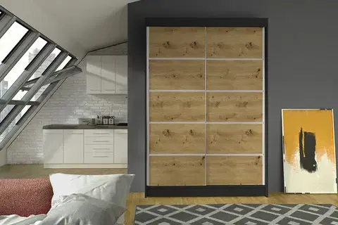 Šatníkové skrine Šatníková skriňa LONY 4 čierna/ dub artisan