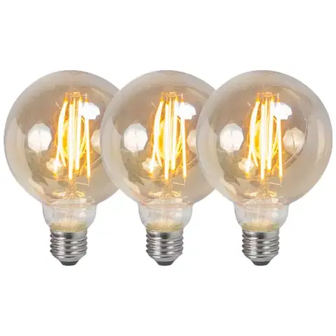 LED osvetlenie Sada 3 stmievateľných LED žiaroviek E27 G95 dymová 5W 380lm 2200K