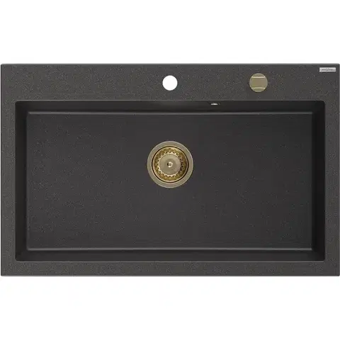 Kuchynské drezy MEXEN/S MEXEN/S - Elix granitový drez 1-miska 800 x 500 mm, čierna kropenatá, sifón zlatá 6527801005-76-G