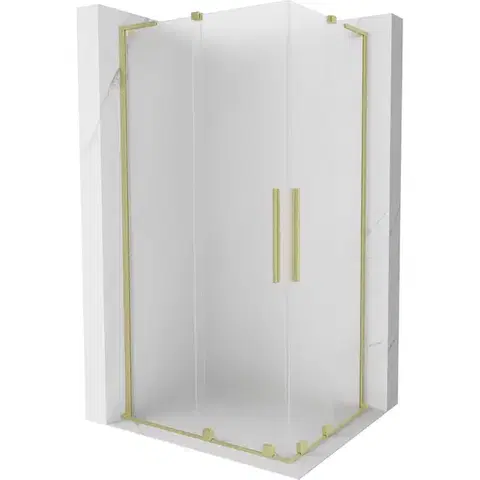 Sprchovacie kúty MEXEN/S - Velar L Duo sprchovací kút, posuvné dvere 90 x 80, dekor, zlato kartáčovaná 871-090-080-02-33-55