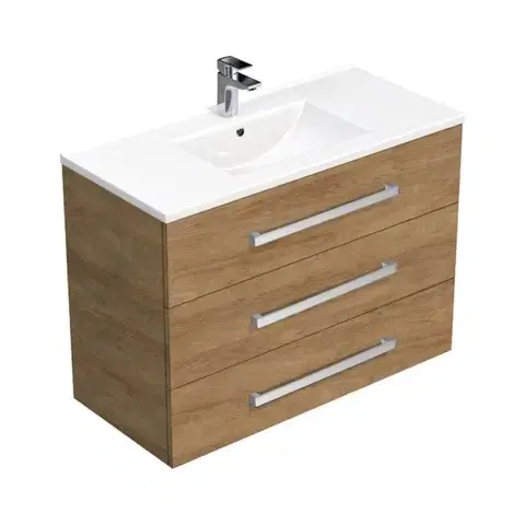 Kúpeľňový nábytok Kúpeľňová skrinka s umývadlom SAT Cube Way 100x76,5x46 cm dub Hickory CUBE461003DHMOD CUBE461003DHMOD