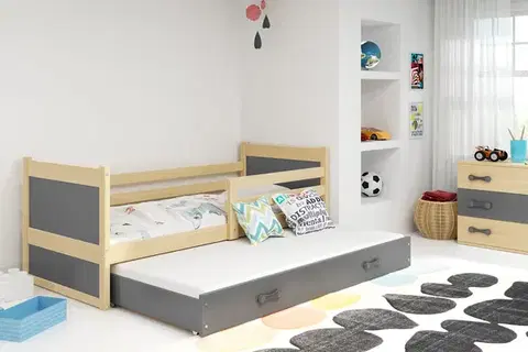 Postele BMS Detská posteľ s prístelkou RICO 2 | borovica 90 x 200 cm Farba: Sivá